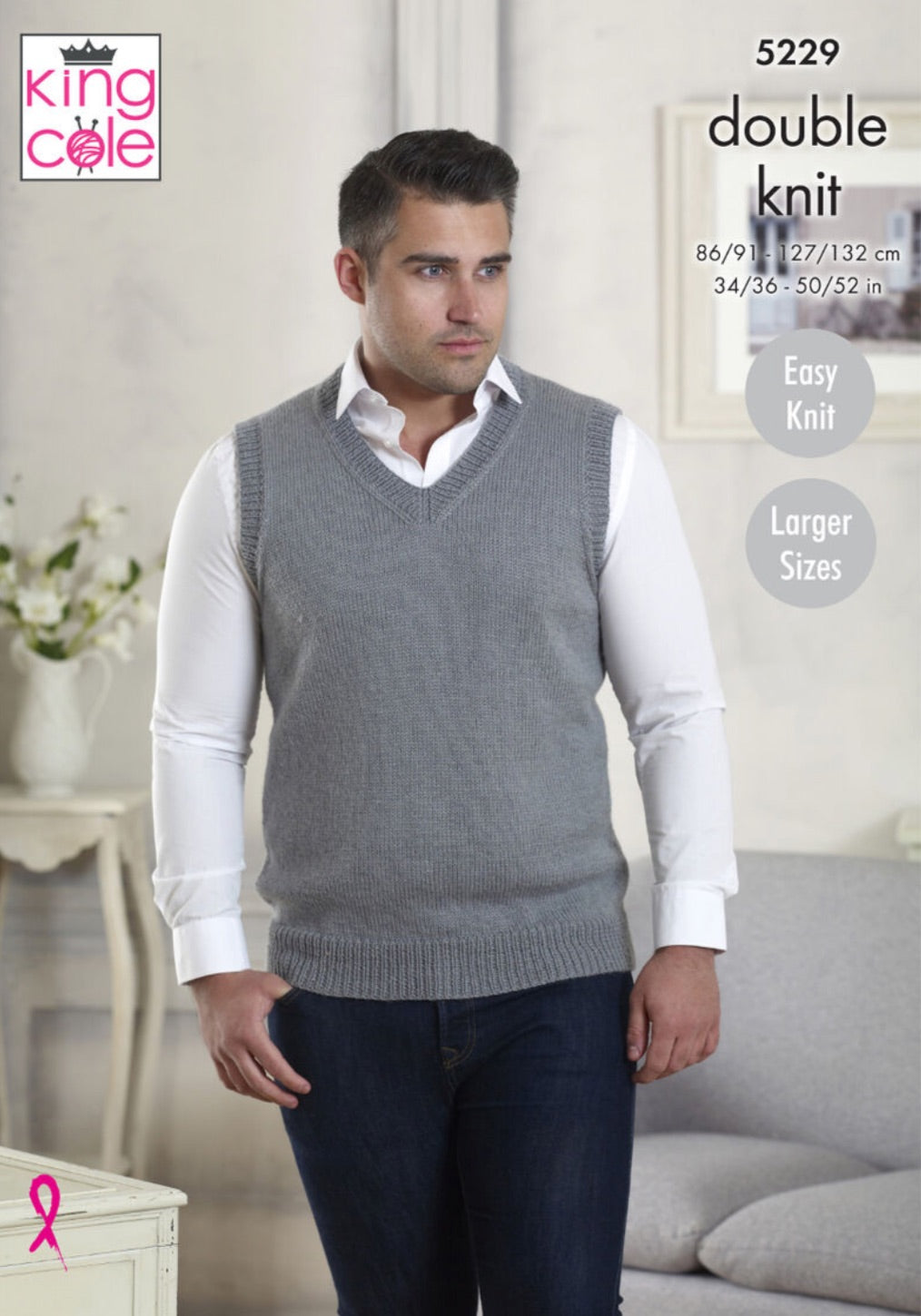 King Cole-Slipover and Waistcoat-Knit Pattern #5229