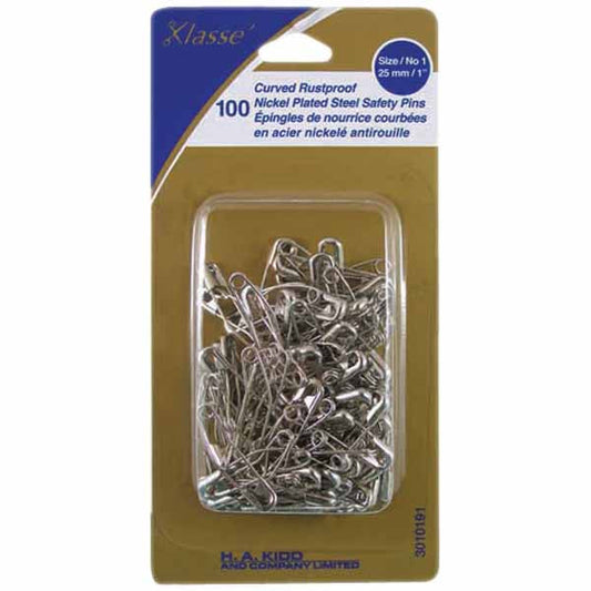 Klasse-100 Curved Rustproof Nickel Plated Steel Safety Pins