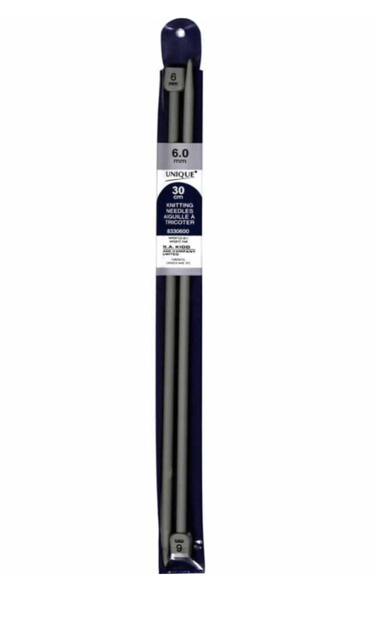 Unique-Single Point Knitting Needles-6.0mm (US-10)-30cm (12”)